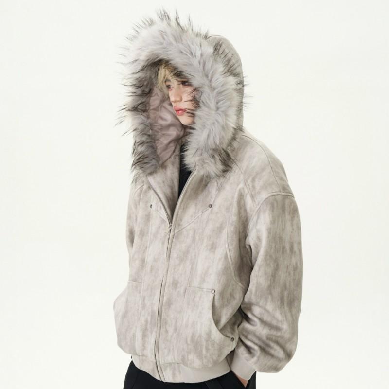 Mens Tie-Dye Thick Warm Hooded Cotton Coat Winter Casual Loose Fit Fashion Outerwear