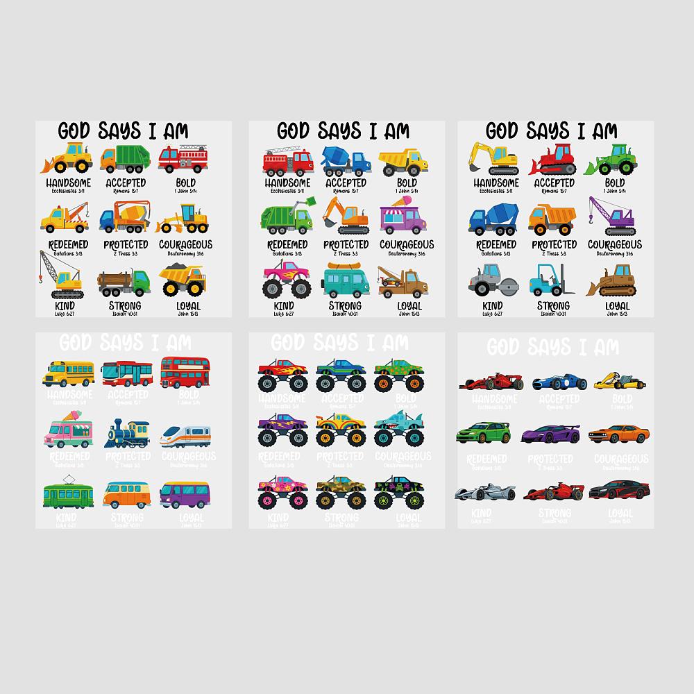 6Pcs 6 Styles Plastic Heat Transfer Film Logo Stickers Set for DIY T-Shirt Car 195x220mm 1pc/style