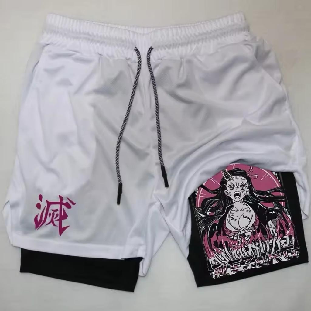 Short imprimé dessin animé pour homme, pantalon d'été double couche 2 en 1, pantalon de sport décontracté