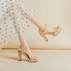 Summer new sandals women's thick heel one-word buckle high heels waterproof table open-toed women's shoes leather surface