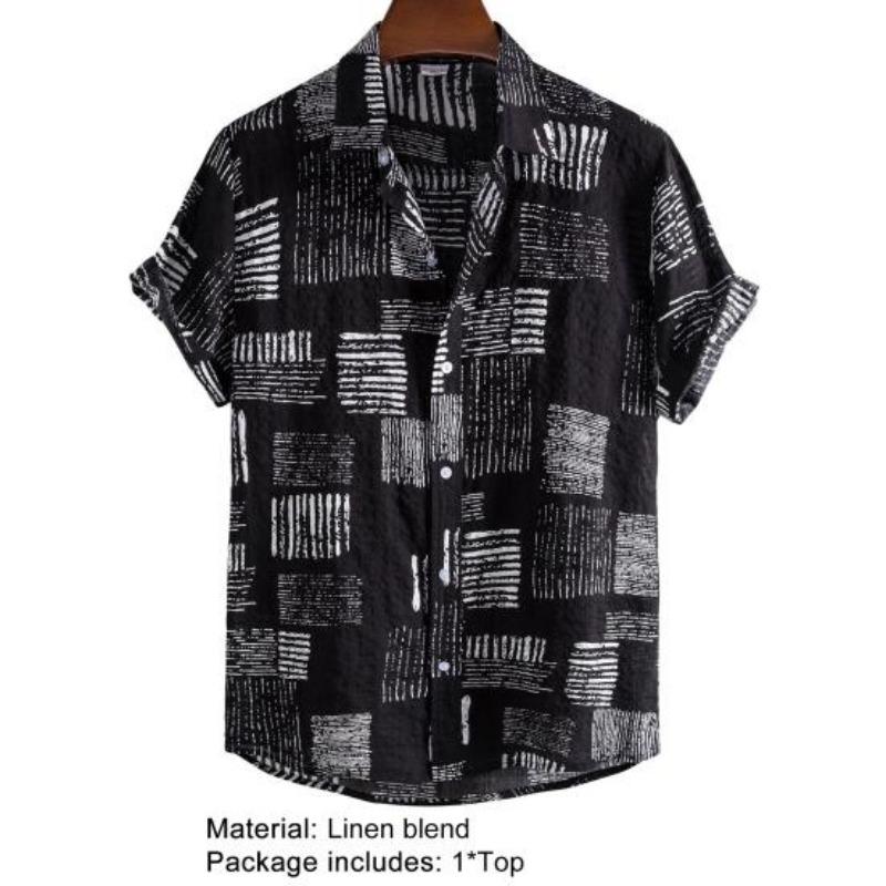 Short Sleeve Men Shirt Turn-down Collar Soft Print Loose Summer  Streerwear