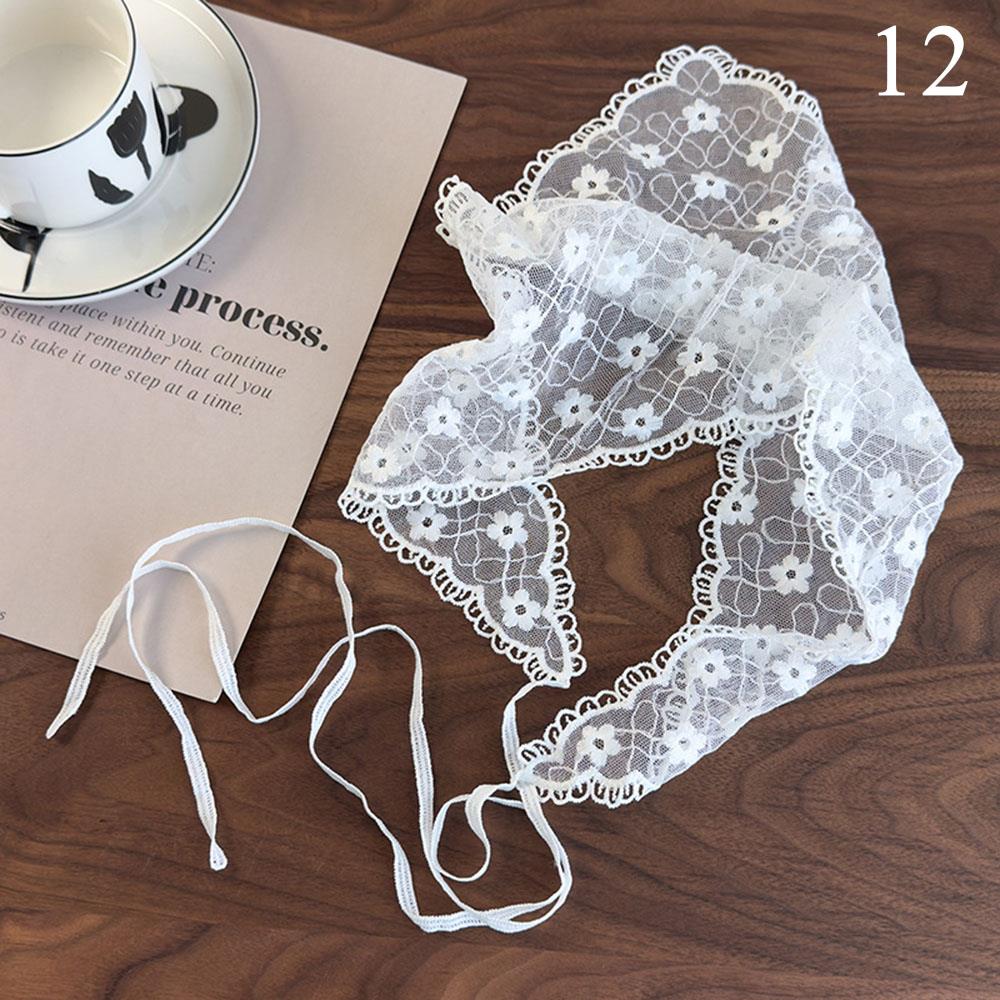 Retro Floral Lace Embroidered Triangle Headscarf Fashion Bandanas Neck Scarf White Woven Floral Hair Scarf Headband Neck Scarf