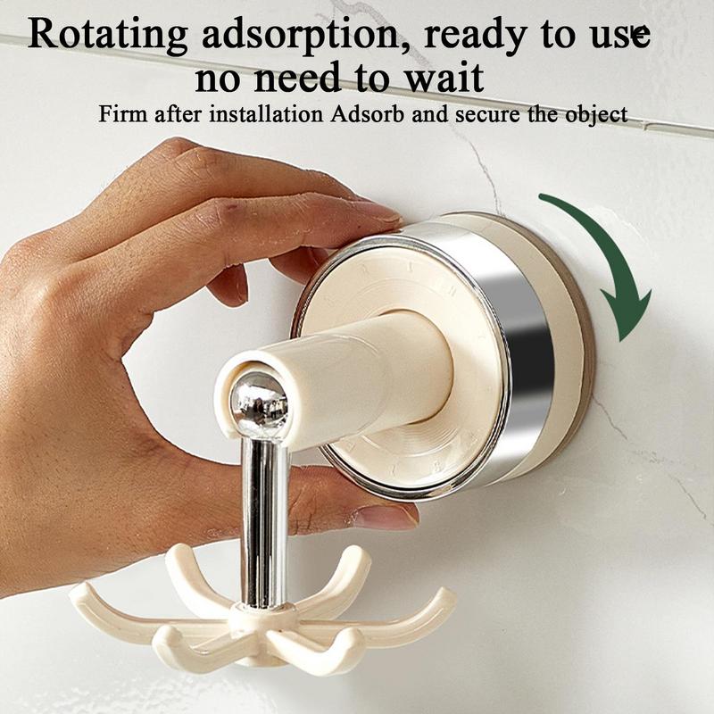 Rotating Kitchen Utensil Hooks Rack 360 Degree Rotation Adhesive Space-Saving Suction Cup Hanger Organizer for Home