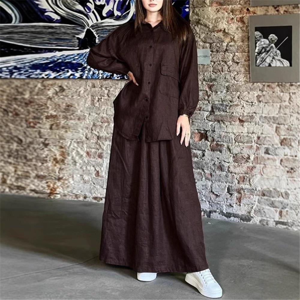 

Весенне-осенний женский ретро-комплект из двух предметов с большими лацканами M коричневый