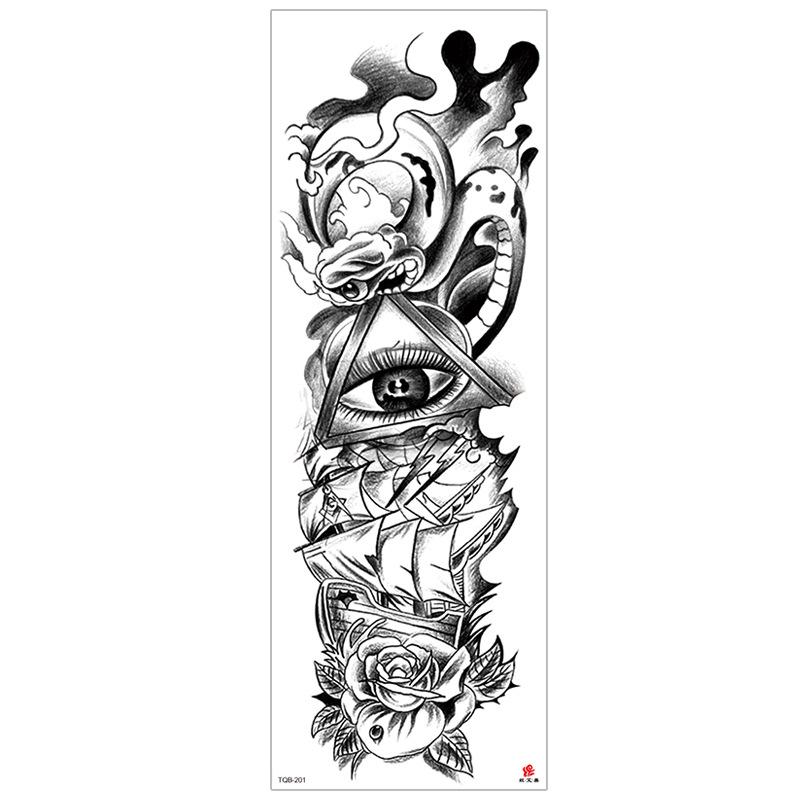 New Waterproof Full Arm Tattoo Stickers – Large Floral & Lion Design, Cross-Style, Hot Selling