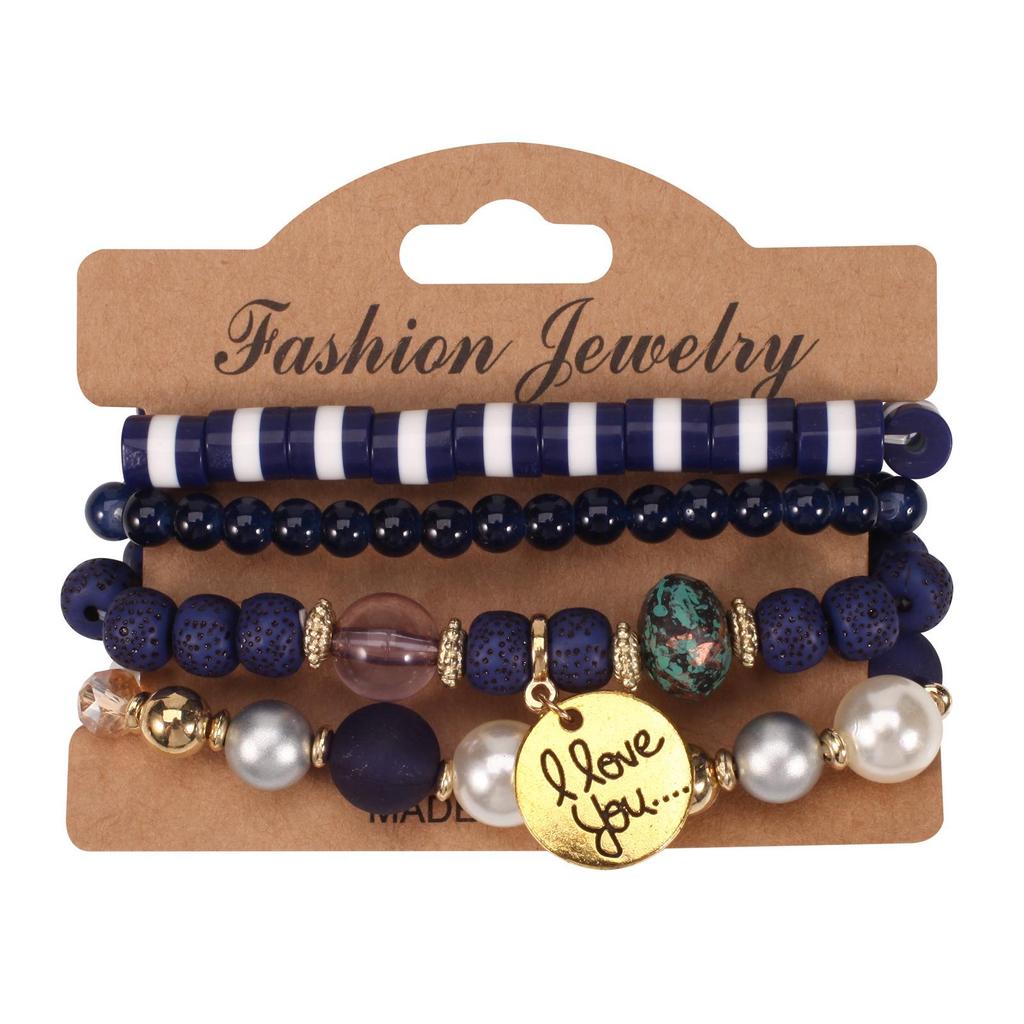 European & American Bohemian Beaded Multi-layer Bracelet with 'I LOVE YOU' Pendant