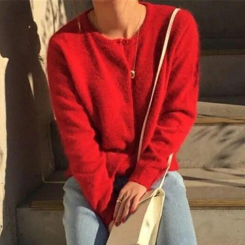 

Осенне-зимний свитер с длинным рукавом и круглым вырезом, корейский однотонный короткий вязаный кардиган на пуговицах, повседневный свободный свитер, куртка 29384 One Size морская черепаха