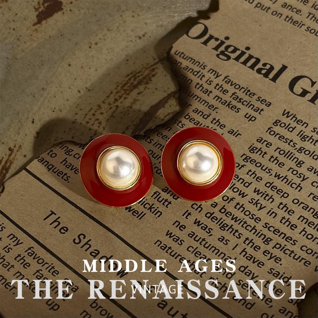 Burgundy Enamel Drop Glaze Earrings Collection Retro French Stud Earrings Hong Kong Style Earrings