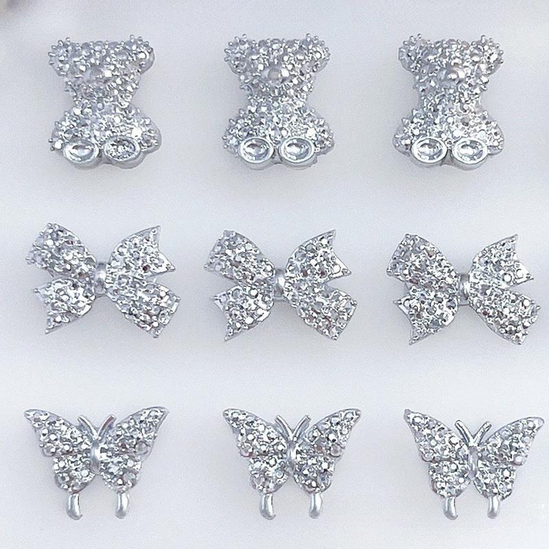 10Pcs Cute Bear Bow  For Nails Heart Shaped  3D Nail Art Charms Diy Manicure Decoration