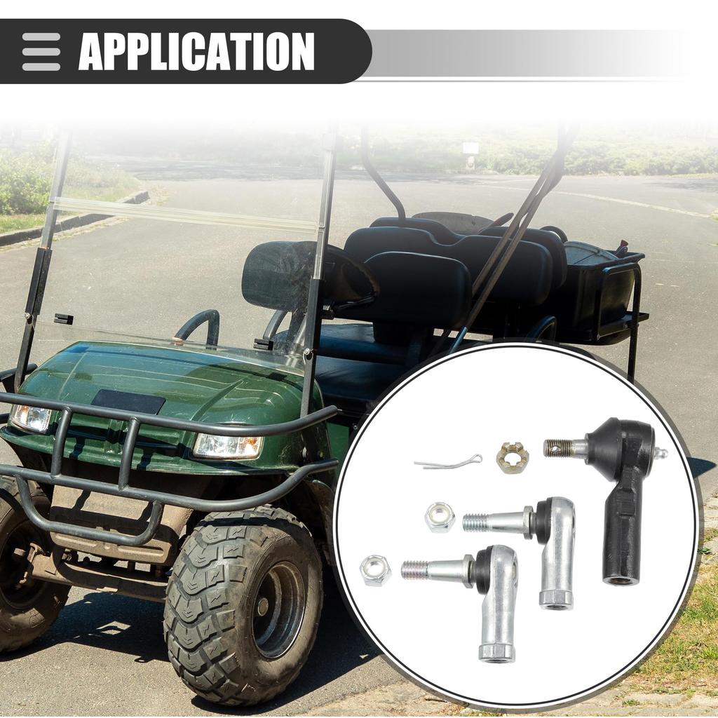 Motoforti Tie Rod End Ball Joint Kit Assembly Compatible with EZGO TXT Golf Carts, Metal, Black, 3 Pieces