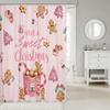 Sweet Pink Christmas Gingerbread House Shower Curtain with Cute Gingerbread Man Pattern,  Bathroom Decor for Xmas Holiday