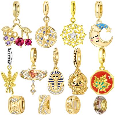 Série Cobre Dourado Original Gato Dormindo Lua Fofa Uva Cereja Estrela Lua Pingente Contas Encaixe Pulseira Joias Femininas Presente Diy
