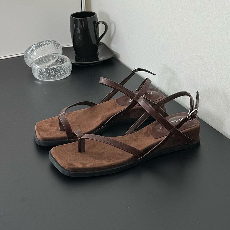 Fashion Female Spring Summer Wedges Women Heeled Sandals Shoes Buckle Strap Fashion Square Toe Ladies Wedges Sandals Shoes Flip Flops