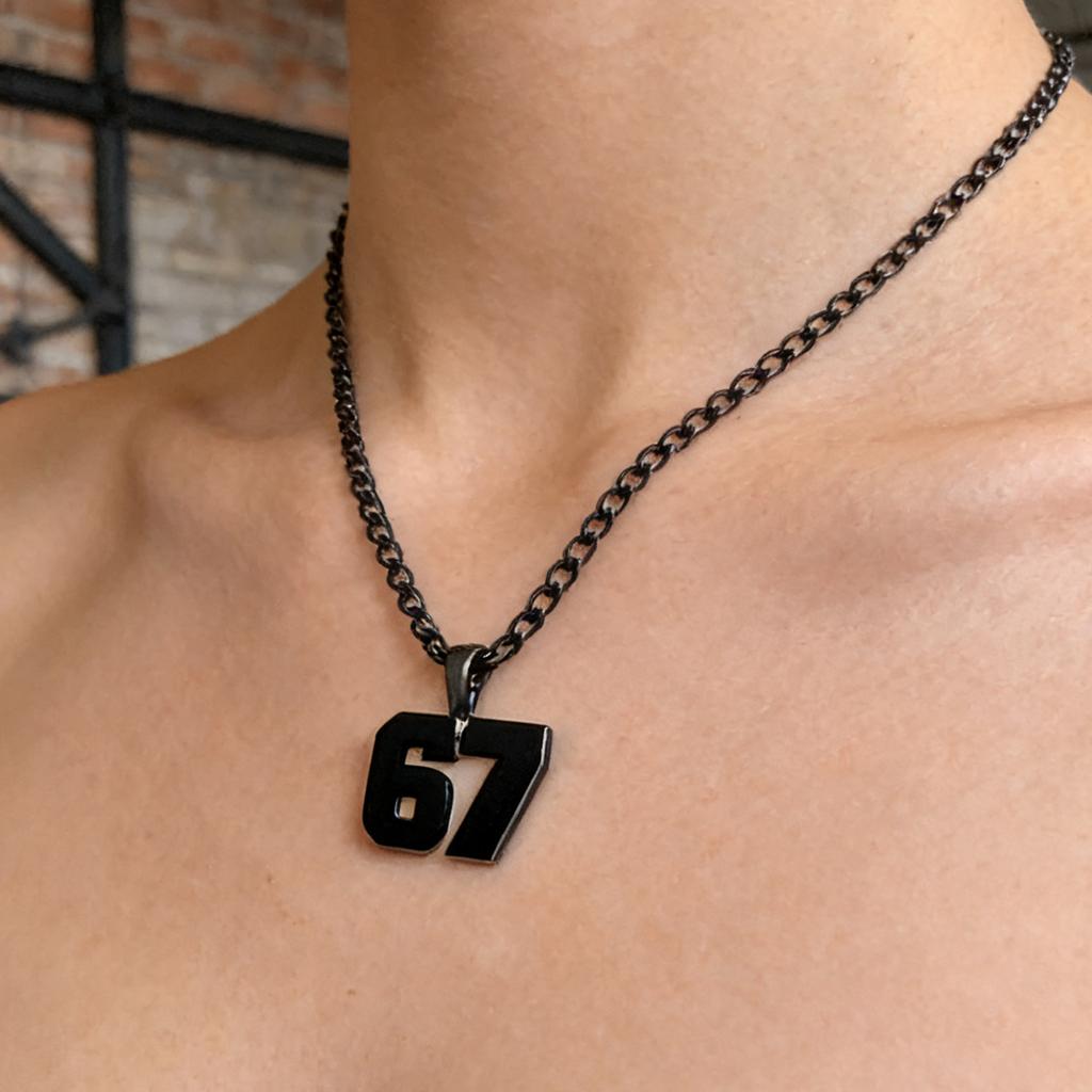 Men's And Women's Stainless Steel Basketball, Football, And Baseball Team Player Number Pendant Chunky Chain Black Sports Necklace