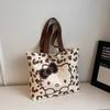 Cartoon canvas bag, women's versatile shoulder commuter tote bag, large-capacity student class handheld book gift bag