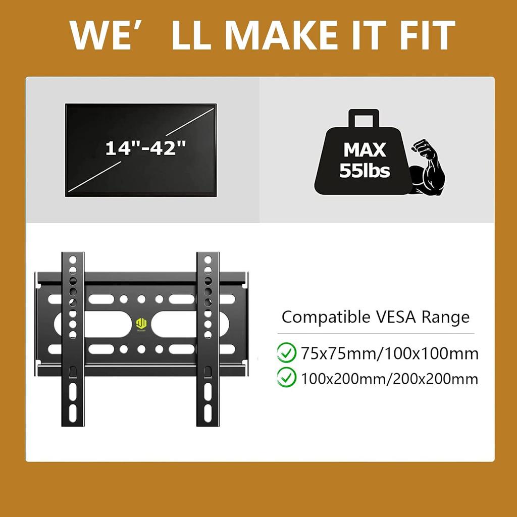 LED LCD TV Wall Mount Bracket Tilt Adjustable Strengthen TV Support for 14''-42'' Load Up To 40kg VESA 200*200
