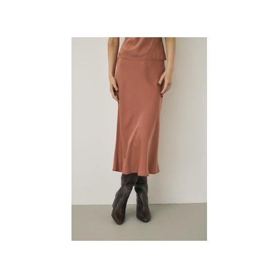 Recycled polyester x rayon material Hand washable satin midi skirt PNK