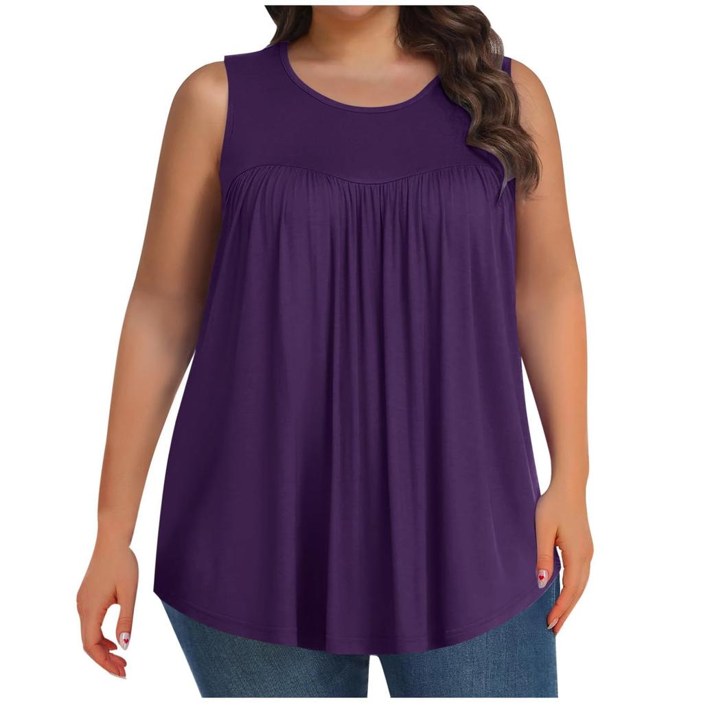 Damenmode Farbe Rundhals Übergröße Ärmellos Lässig T-Shirt Top