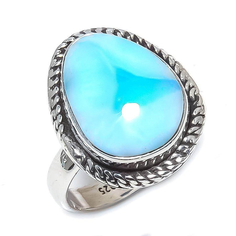 Natural Republic Larimar Gemstone 925 Solid Sterling Silver Gift Ring S.6 n9S33