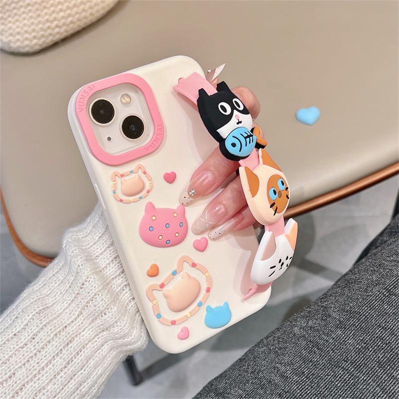 Cartoon Cat Wristband iPhone 14/13/12/17/16/15PROMAX Drop-Proof Case