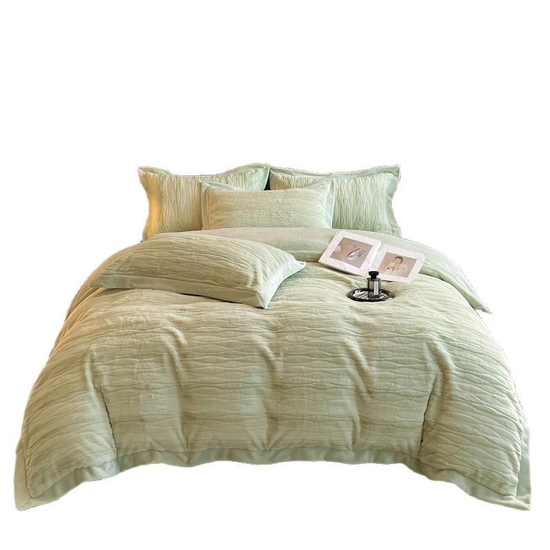 Light Luxury Simple Rabbit Fleece Four-Piece Set Solid Color Thickened Milk Fleece Bedding Mattress Quilt Cover