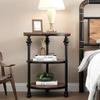 3-Tier Round Side Table Accent Table with Storage Shelf and Metal Industrial Wood Bed Side Table Night Stand for Bedroom