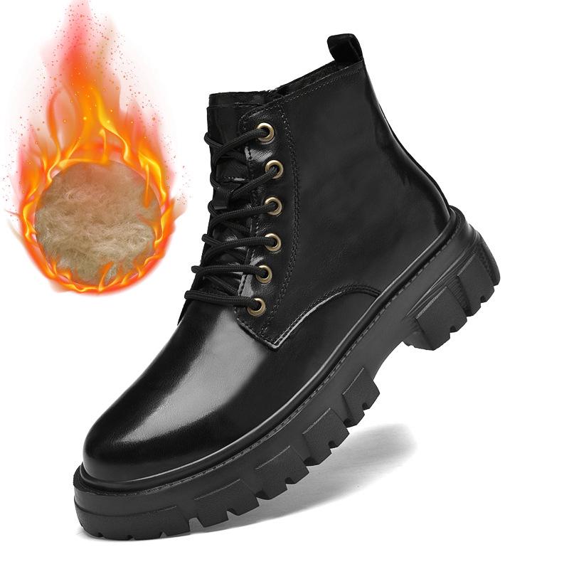 Men s British Style Warm Martin Boots, Plus Size Winter Velvet Cotton, Mid-Top Casual Work Shoes 46