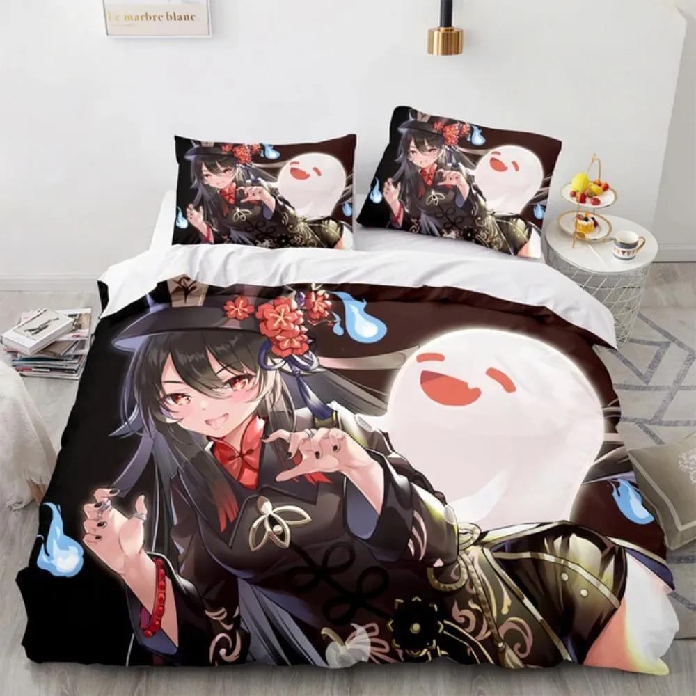 Herní povlečení Genshin Impact Eula Anime 3D pro kluky a teenagery, sada povlaku na přikrývku, měkké ložní prádlo, velikost Queen, King, Single, dekorace do ložnice