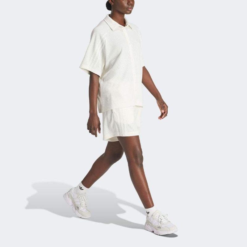adidas Originals Solid Color Simple High Waist Lace Up Casual Shorts Women Shorts White IS2331