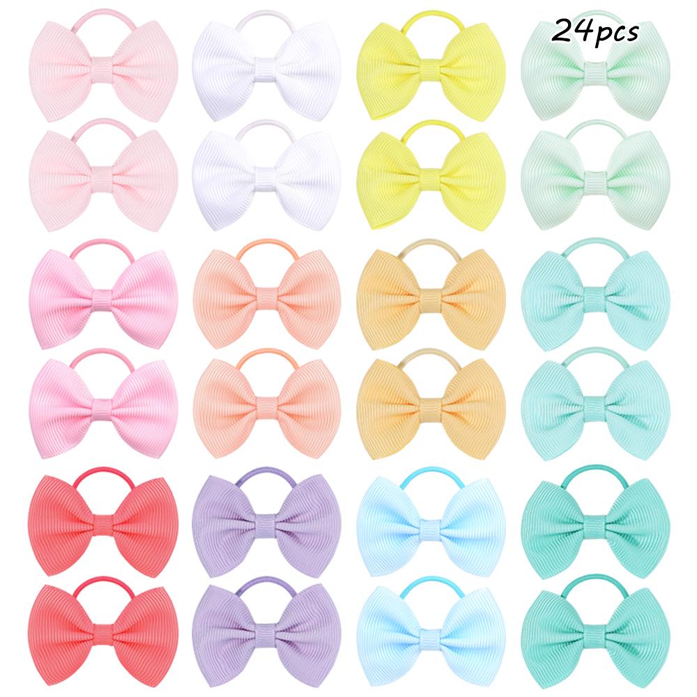

24/40/80pcs 2 Random Color Grosgrain Ribbon Bowknot Elastic Hair Band for Baby Girls Handmade Bows Hair Rope Hair Accessories