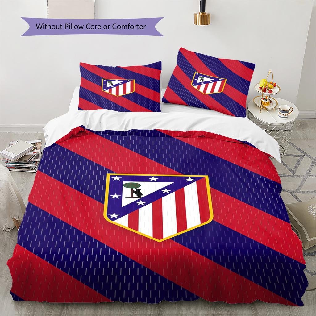 Atletico Madrid Logo Muster Bettwäsche Set Bettbezug Kissenbezug Heimdeko Geschenk (1 Bettbezug + 2 Kissenbezüge, ohne Füllung)