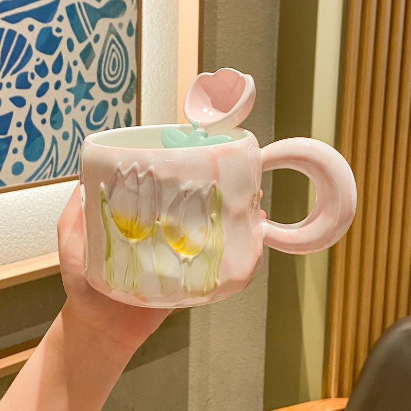Ins Cute Tulip Mug Design Sense Ceramic Water Cup Souvenir Event Gift Office Coffee Cup