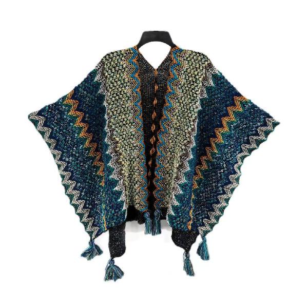 Shawl Wraps for Women Boho Knit Poncho Ladies Rainbow Casual Loose Striped Fringe Blanket Scarf