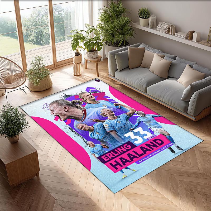 Erling Haaland Printed Flannel Area Rug Non Slip Soft Polyester Floor Carpet Indoor Decor Mat for Bedroom Living Room Sofa
