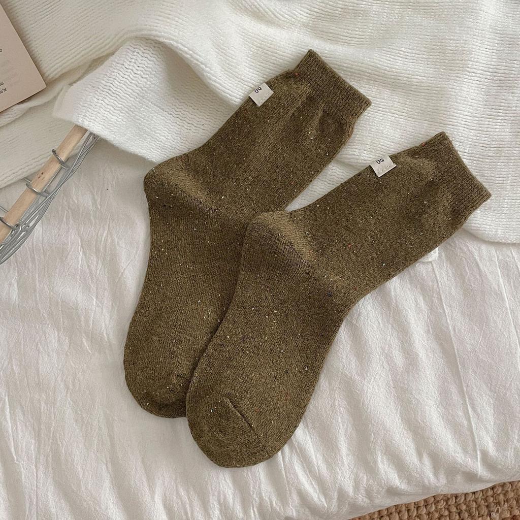Korean Egg Cloth Label Wool Socks Children'S Thickened Warm Point Yarn Thick Thread Medium Tube Socks Dongdaemun Stacking Socks