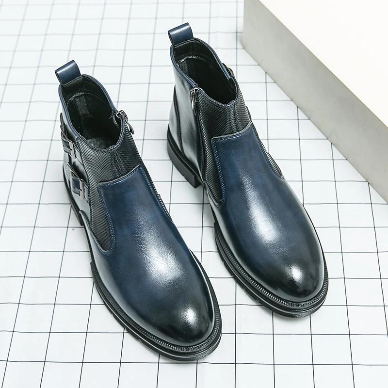 Módní Britský styl Pánské boty z pravé kůže Zimní kotníkové boty Špičaté obchodní boty Svatební boty ženicha Prvotřídní zelené