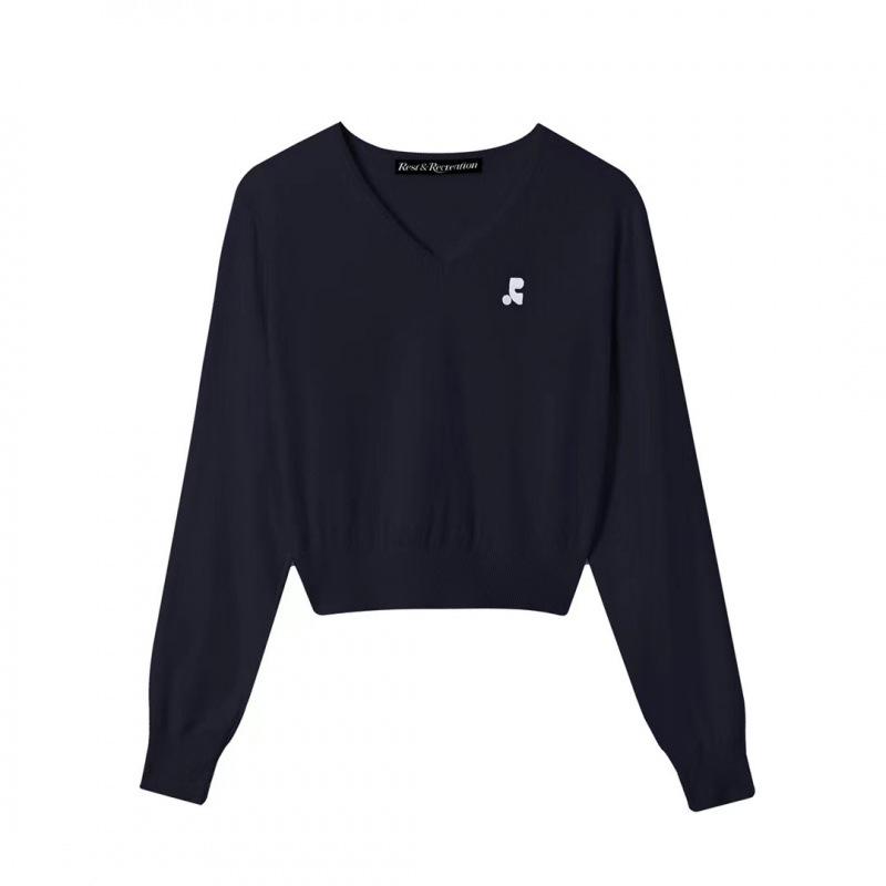 Korean Niche V-Neck Embroidered Slim-Fit Sweater for Women One Size темно-синий