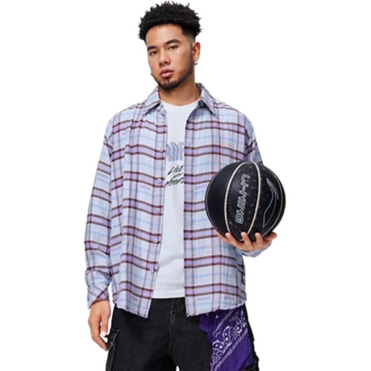 Li Ning BADFIVE Shirt Men's Blue Purple Plaid ASHU475-1