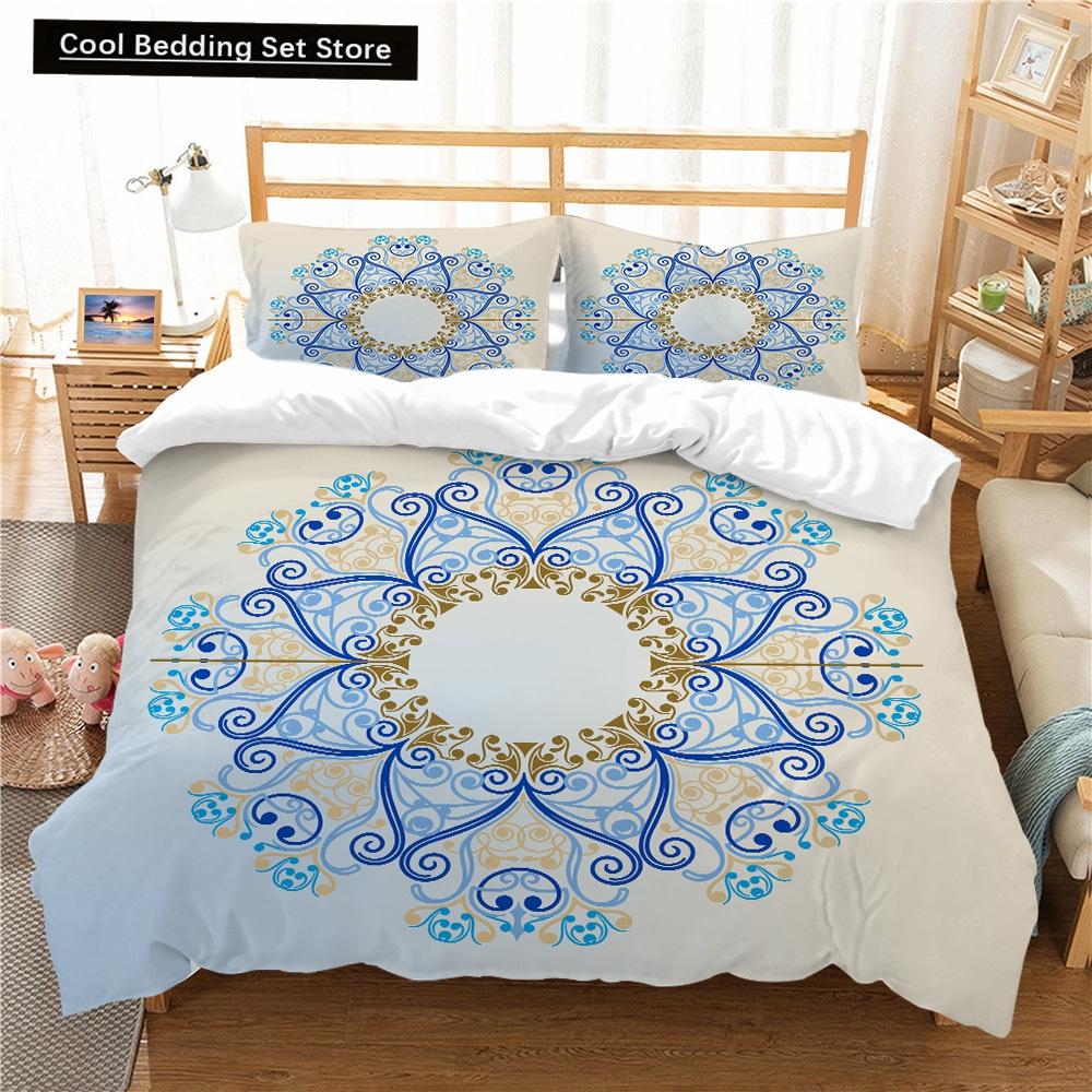 Bohemian Lotus King Queen Duvet Cover Boho Mandala Bedding Set For Kids Teens Adults Exotic Flowers 2/3Pcs Polyester Quilt Cover