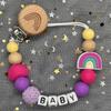 Handgefertigte Personalisierte Schnullerketten mit Namen Schnullerhalter Baby Silikon Regenbogen Schnullerhalter Kette Baby Beißring Geschenk