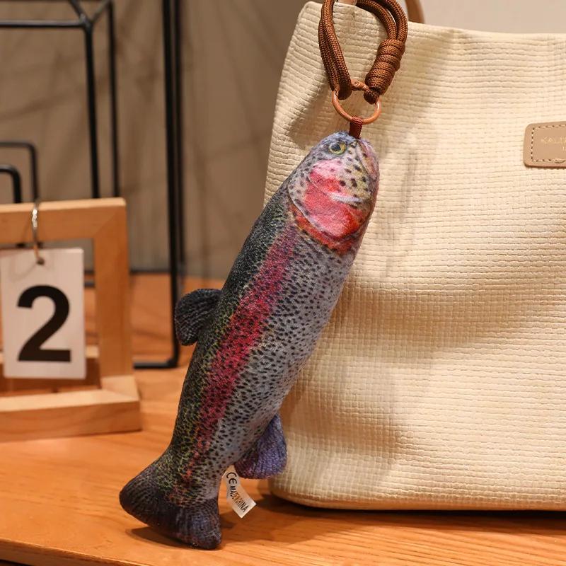Porte-clés Peluche Poisson Réaliste Maquereau Carassin Poisson Rouge Truite Flet Poisson Ange Poisson Clown Perche Pour Sac à Dos Sac Décoration de Clés 20cm brown