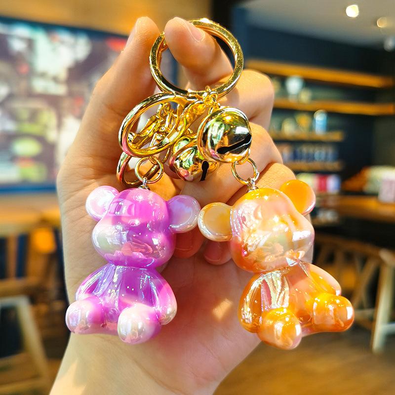 Acrylic Bear Figurine Keychain Cartoon Vibrant Color Couple's Keychain Kawaii Cute Personalized Gifts Y2k Fashion Toys Anime