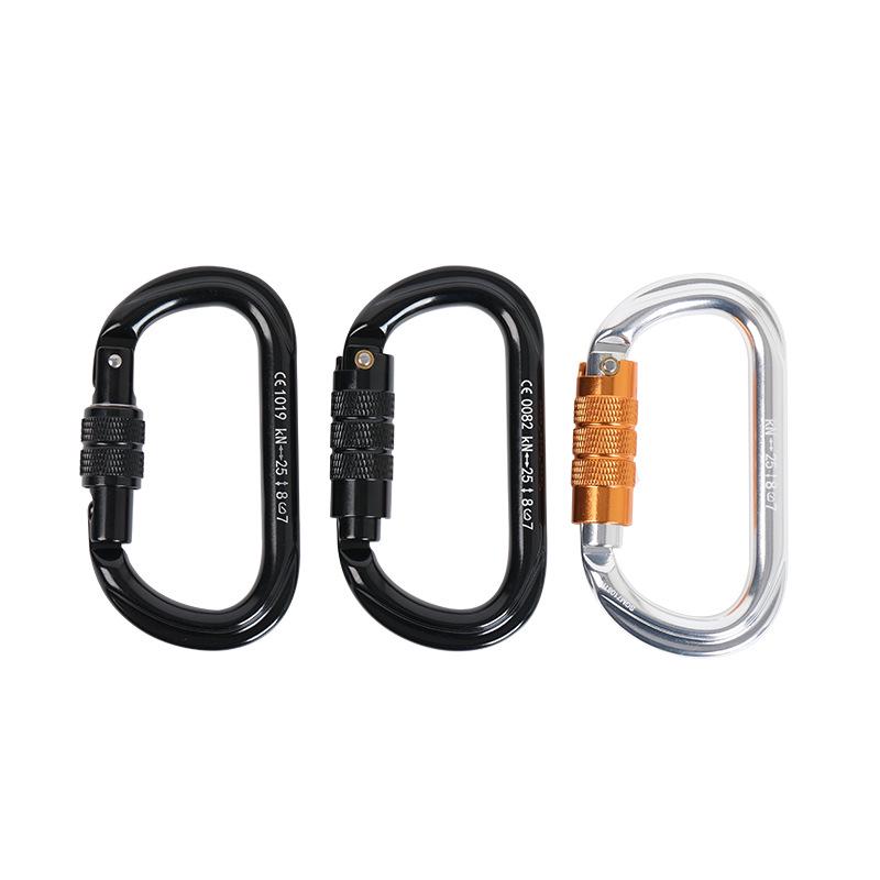 O-Shaped Aluminum Alloy Carabiner with Screw Lock for Yoga and Rock Climbing Screw Lock Black