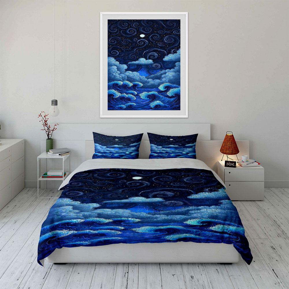 Swirling Moonlit Ocean Dreams Bedding Sets Duvet Covers Pillowcases(1* Duvet Cover 2* Pillowcases Without Duvet Insert)