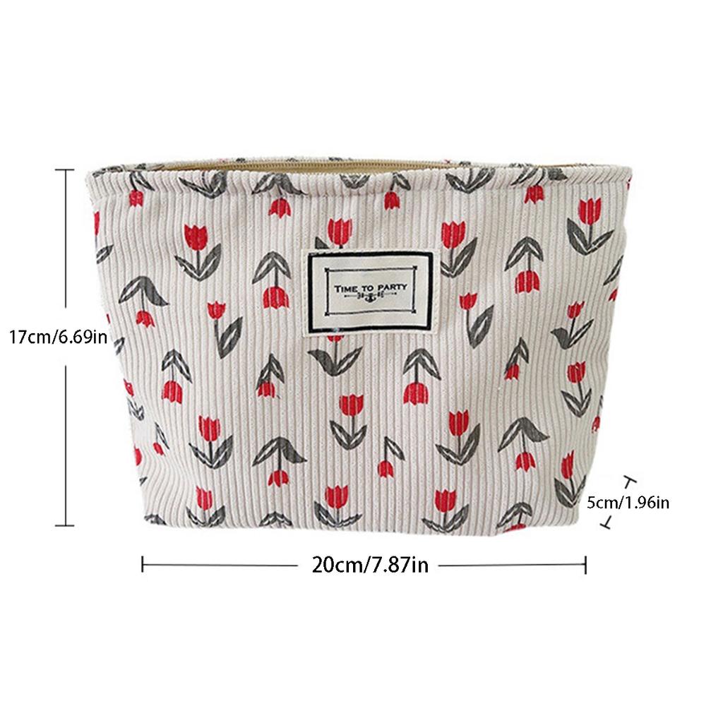 New Forest-Themed Floral Corduroy Cosmetic Bag, Large-Capacity Exquisite Clutch, Portable Travel Storage Bag, 1 Piece