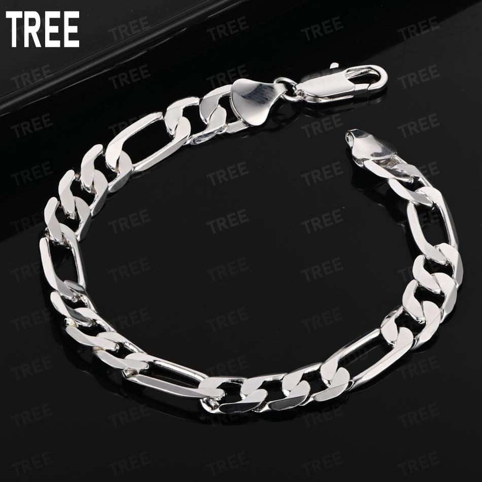 925 Sterling Silver 8mm Simple Interlocking Bracelet - Exquisite Gift Jewelry 20cm