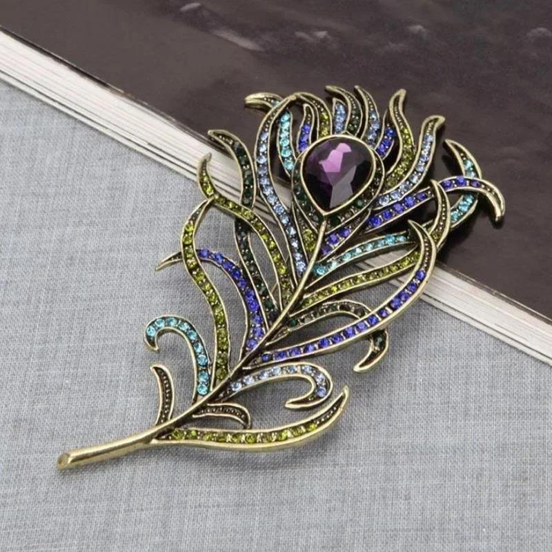 

Peacock Feather Brooch Elegant Retro Lapel Scarf Knitted Jacket Dress Decoration Jewelry Accessories Birthday Brooch Gift