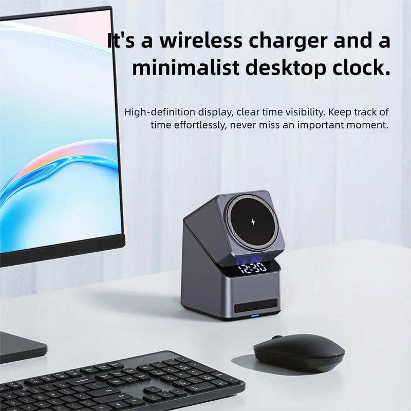 180 ° Electric Rotate 4-in-1 Magnetic Wireless Charger Clock for Magsafe iPhone 16-12 Apple Watch 10-2 AirPods Pro Fast Charging