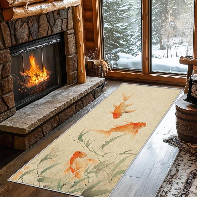 Koi Fisch Flur Läufer Teppich 3D Optische Illusion Zen Natur Thema Fußmatte Wasserabsorbierend Rutschfest Heimdeko Weicher Teppich
