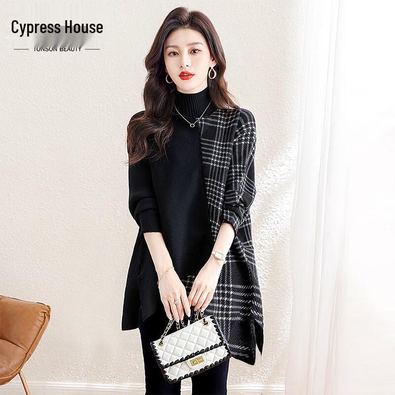 

Women s Colorblock Loose Half-Turtleneck Sweater L